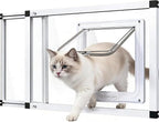 Full Glass Cat Door for Window,22"-28.5" Adjustable Width,1-Min Install | 4 Locking Modes,Aluminum Frame,HD Glass,Magnetic Closure,Weatherproof Sliding Pet Door Window Insert for Cats