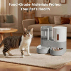 2 in 1 Automatic Gravity Cat Dog Feeder and Water Dispenser with 304 Stainless Steel Bowls, 360 Degree Rotatable Auto Food with 2 Specialized Brushes for Small Medium Pet Dog Puppy Kitten (Gray)