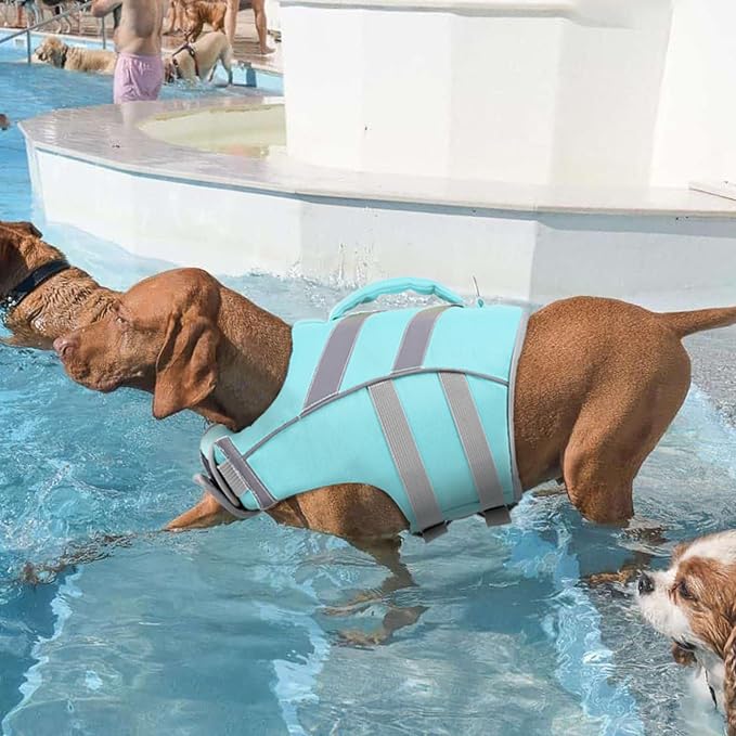 Kuoser Reflective Dog Life Jacket, Dog Life Vest for Swimming Boating | Adjustable Pet Lifejackets, High Flotation Doggie Swimsuit with Rescue Handle for Small Medium Large Dogs