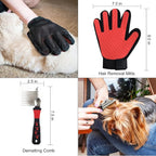 Wisedog Dog Grooming Kit, Reddish-black, 8PCS | Pin & Bristle Brush, Slicker Brush, Dematting Tool, Nail Clipper, Hair Removal Mitts, Flea Comb