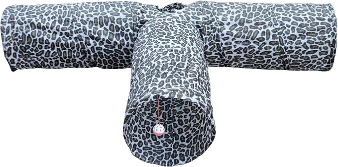 3 Way Cat Tunnel. Extra Large 12 Inch Diameter and Extra Long. A Big Collapsible Play Toy. Wide Pet Tunnel Tube for Rabbits, Kittens, Large Cats, and Dogs (Animal Print)
