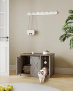 Hzuaneri Cat Litter Box Enclosure, Hidden Litter Box Cabinet Furniture | Indoor Cat House with Bell, Farmhouse Style, 31.5 x 19.7 x 20.9 Inches, for Hallway, Bedroom, Light Ivory and Brown CB82405X