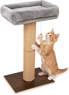 Cat Scratching Post, Retro-Style Tall Cat Scratcher Tower with Removable Gray Fluffy Cusion Perch, Natural Pine & Sisal Cat Scratcher for Indoor Cats, Medium