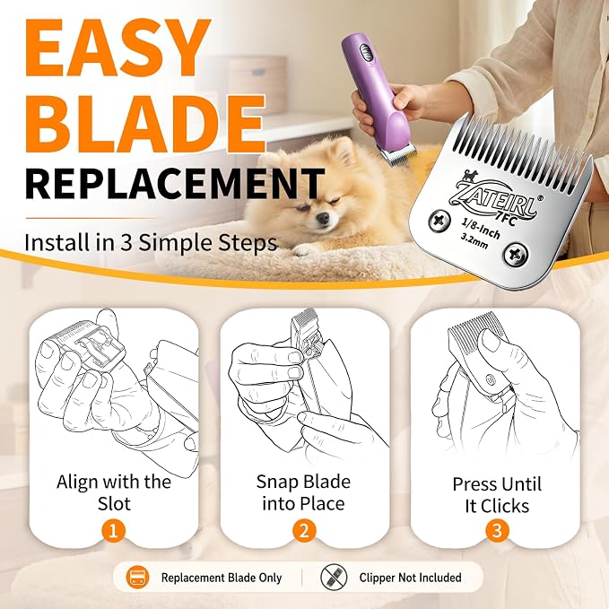 Size 7FC Detachable Pet Grooming Clipper Blade with Ceramic Cutter, 3.2mm 1/8 Inch Cut Length, Silver, Compatible with Andis, Oster A5, Wahl KM10, 3 Pack