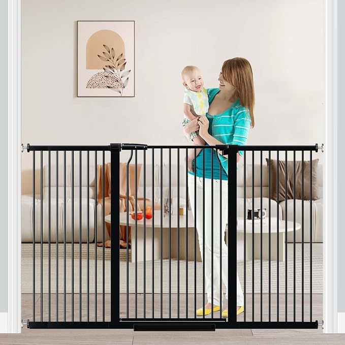 Fairy Baby 40.5" Extra Tall Baby Gate No Drill, 54.8"-60.2" Extra Wide Dog Pet Gate, Safety Child Toddler Gate, Metal Tension Auto Close No Climb Fence Barrier Pet Cat Gate for Stairs Doorway, Black