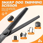 JASON Dog Grooming Scissors Set - Professional 6 in 1 Pet Shears Kit | 6.5" Thinning, 7" Straight, 7" Up-Curved, 7" Down-curved Shears and Comb for Cat Pet with Adjustable Screw, Black
