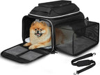 Petskd Top and Side Expandable Small Pet Carrier Airline Approved, Black | 17"Lx11"Wx9.5"H, for Alaska Airlines, Pets Under 10 Lbs, Lockable Zippers,Soft-Sided, Anti-Scratch Mesh