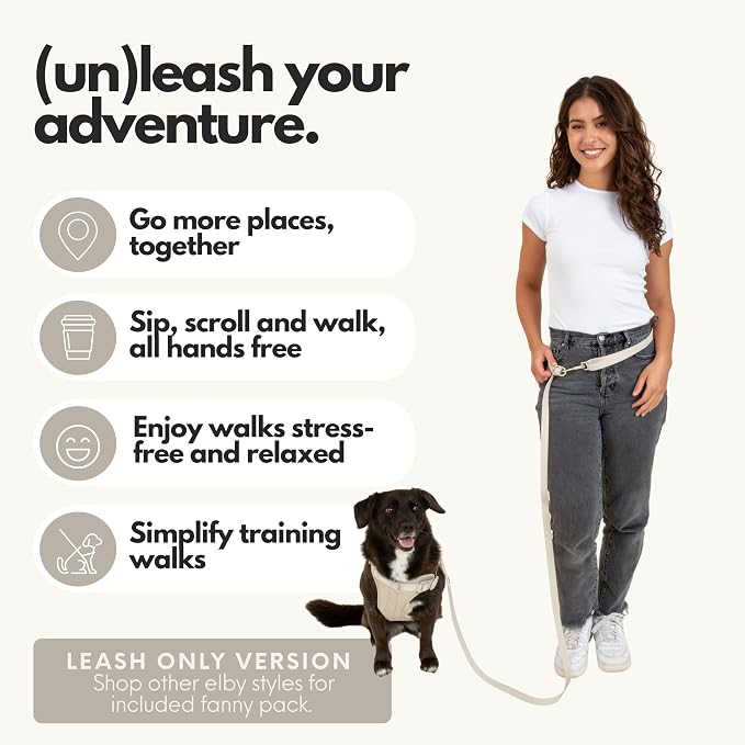 Hands Free Dog Leash - Waterproof Cross Body & Waist Walking Belt for Dog Walking and Training - Cute Walking Accessories for Medium and Large Dogs (Leash Only)
