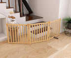 YOCAN Non-Painted Wooden Freestanding Dog Gates for The House,Doorways, Stairs,Wood Dog Fences Indoor Pet Gate,Step Over Fence-3 Panels L:69" H:23"