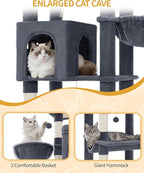 Hzuaneri Tall Cat Tree 84 Inch, Indoor Large Multi-Level Cat Tower | Cat Condo Furniture with 5 Scratching Post, 2 Hanging Basket, 2 Condo, 2 Large Platform, Pet Play House, Dark Grey MS21318SG
