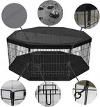 PETIME Foldable Metal Dog Exercise Pen/Pet Puppy Playpen Kennels Yard Fence Indoor/Outdoor 8 Panel 24" W x 30" H with Top Cover and Bottom Pad