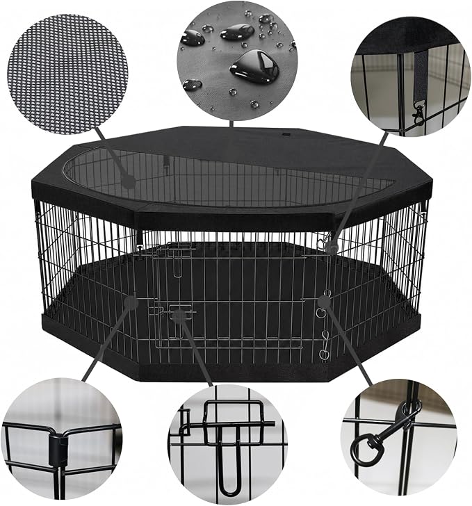 PETIME Foldable Metal Dog Exercise Pen/Pet Puppy Playpen Kennels Yard Fence Indoor/Outdoor 8 Panel 24" W x 30" H with Top Cover and Bottom Pad