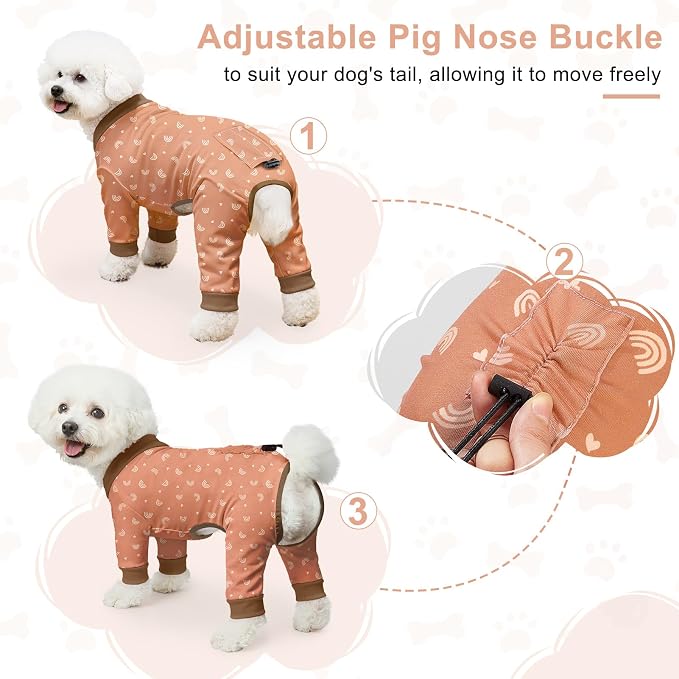 Bienbee Dog Pajamas, 4 Pack Adjustable Onesies for Small to Large Dogs XS | Dog Shedding Suit with Soft Fabric, Breathable & Stretchy, and Adjustable Back Length for Sleeping Lounging and Daily Use