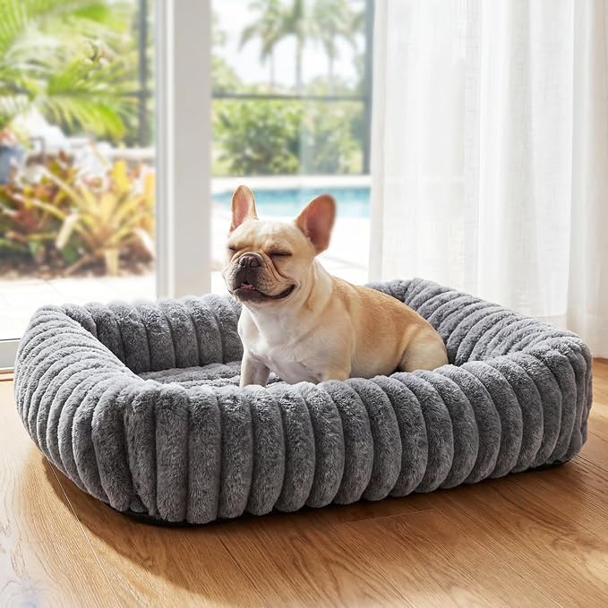 Dog Bed for Small Medium Size Dog, Washable Self Warming Dog Cat Beds for Indoor Cats Fluffy Rabbit Fur Pet Bed for Puppy and Kitten, Orthopedic Dog Cat Beds with Removable Cover & Anti-Slip Bottom