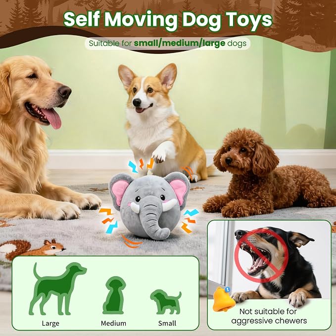 Interactive Dog Toys, Self Moving Dog Toy with Squeaky Bouncing Ball & Jumping Music Recording Mode, Rechargeable Vibrating Dogs Toy for Small Medium Large Dogs to Keep Them Busy (Elephant)