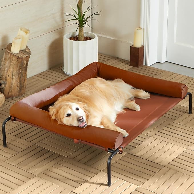 RRPETHOME Large Elevated Cooling Dog Bed,Raised Cots Beds,Outdoor Dog Bed,Chew Proof Portable Cooling Pet Cot Skid-Resistant Feet,Frame with Breathable Mesh