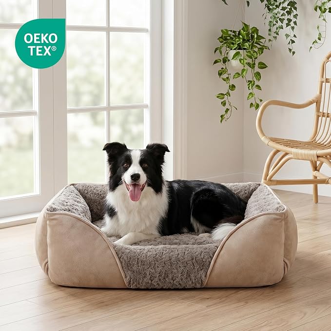INVENHO Medium Dog Bed for Large, Small Dogs - Rectangle, Washable, Orthopedic, Soft, Calming, Durable Pet Cuddler with Anti-Slip Bottom (M: 25"x21"x8")