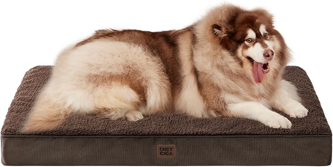 EHEYCIGA Orthopedic Dog Bed Large with Removable Washable Cover,Brown,47x29 | Egg Crate Foam Support,Durable Oxford fabric,Non-Slip Bottom,Machine Washable,Soft Waterproof Plush Pet Bed Mat For Crate