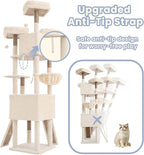 Cat Tree, 81.1" Tall Heavy Duty Cat Tower for Large Cats VCT032MJ | Cat Furniture with 3 Wide Platforms, Diamond-Shaped Condo 2 Sisal Scratchers, Hammock & Stable Base, Beige