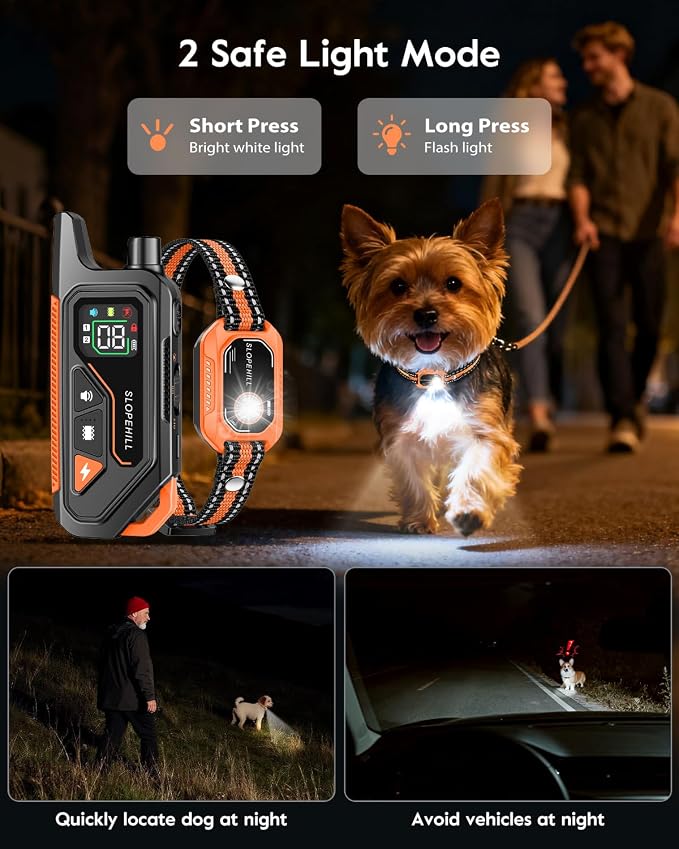 SLOPEHILL Mini Shock Collar for Small Dogs 5-30lbs,Featuring No Shock Mode | 4200FT Dog Training Collar with Remote, IPX8 Waterproof e Collar with Beep,Vibration,Safe Shock,Light,No Shock Modes (Orange)
