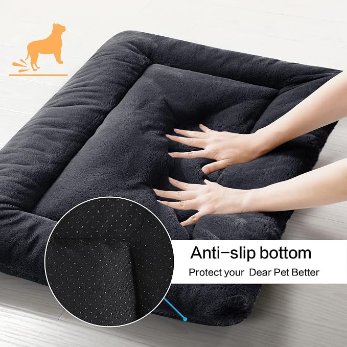 Dog Beds Crate Pad for Medium/Large Dogs Fit Dog Crates,Washable & Anti-Slip Kennel Pad for Dogs Cozy Sleeping Mat,Dark Gray 42inch