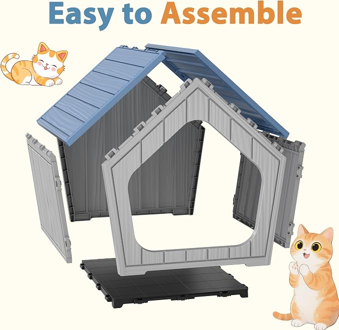Cat Litter Box Enclosure, Resin Enclosed Litter Box Furniture with Air Holes, Outdoor Cat House Weatherproof, Wide Opening Design for Easy Cleaning, Blue