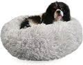 Active Pets Premium Small Donut Dog Bed, Fits Up to 45 lbs, Machine Washable Cushion, Plush Long Pile Faux Fur Fabric, Portable Light Grey Pet Bed Furniture for Puppies Adult Canines & Cats