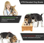 HTB Elevated Dog Bowl Stand with 2 Stainless Steel Bowls-4" H Small Bamboo | Raised Dog Bowl Stand, 4"tall, 21 Oz Bowls, for Small Sized Dogs, Pet-safe, Solid Bamboo