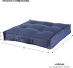 Indoor Dog Bed with Removable Washable Cover, Soft Basketweave Fabric, Reversible Cushion, Carry Handle, Baffle Construction to Help Prevent Fill Shifting, Cobalt - Medium (32"x32")