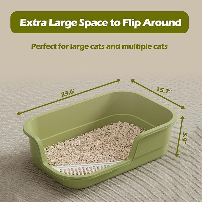 Extra Large Cat Litter Box with High Sides,Cats Boxes for Indoor Cats,Cat Litter Pan for Kitty,Litter Box with Low Entry,Easy to Clean,Anti-Splashing,23.6" x15.7" x5.9" (Yellow)