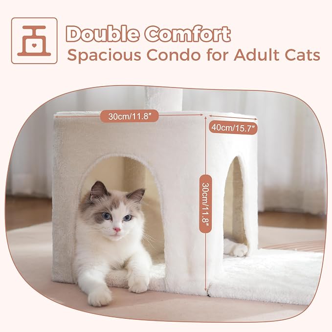 Flower Cat Tree 34" Scratching Post Small Cat Tower for Large Cats,Featuring with 15.7”Large Hammock, Removable Top Bed and Wide Condo for Indoor Cats-Beige | Cute Cat Tower with 15.7” Hammock, Spacious Cat House,34” Scratching Post,Removable Flower Be...