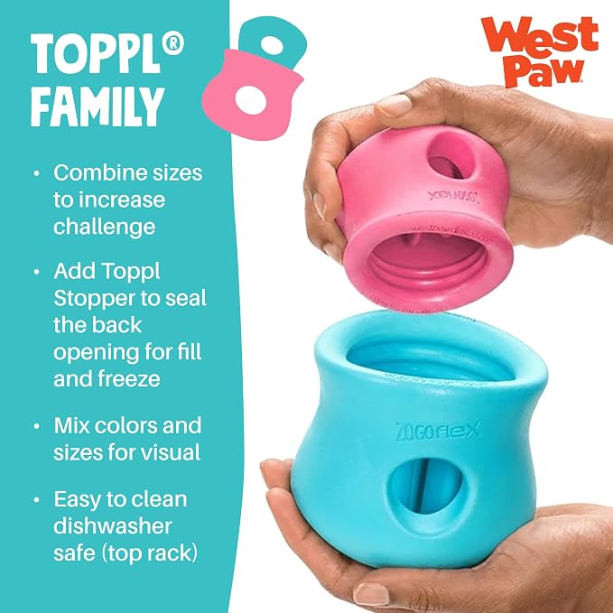 WEST PAW Zogoflex Toppl Interactive Treat Dispensing Puzzle Dog Toy for Mental Stimulation & Enrichment-Holds Kibble & Treats-Lickable, Freezable & Dishwasher Safe-Made in USA-XL-Teal