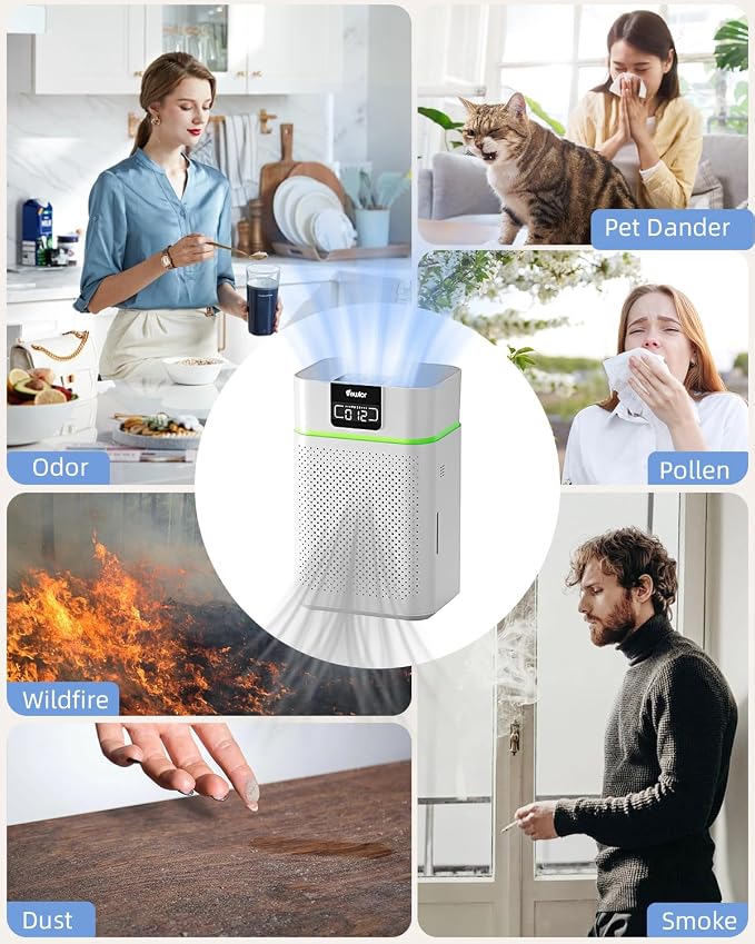 VEWIOR Air Purifier for Home Large Room Bedroom up to 1800 Ft² | Air Cleaner with PM2.5 Monitor, Air Quality Light, Essential Oil Diffuser, Sleep Mode for Pet Dander Wildfire Smoke Odor Dust