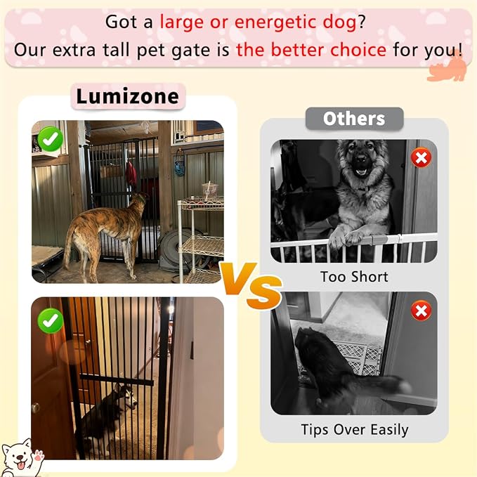 Lumizone 61.02" Extra Tall Pet Gate for Cat Dog 30.12"-38.38" Wide Cream | Extra Tall Cat Gate for Doorway Hallway Stairs Pressure Mounted 1.37" Gap No Drilling Auto-Close Dual-Lock
