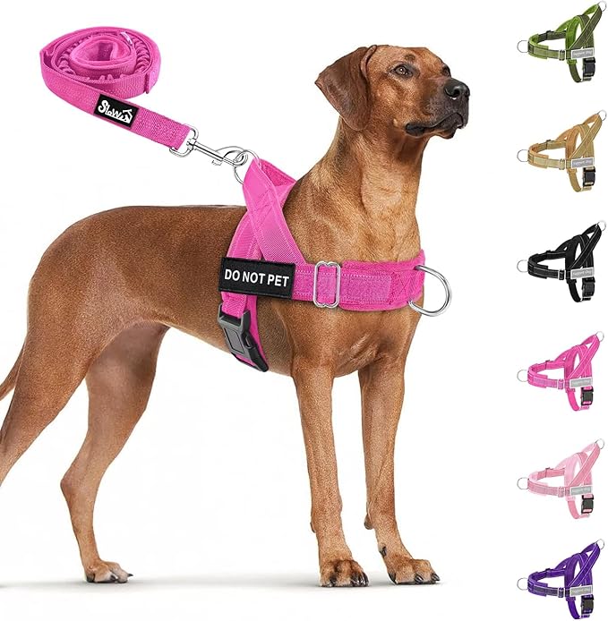SlowTon No Pull Dog Harness - Heavy Duty Dog Harness and Leash Set for Medium Large Dogs, Reflective Tactical Harness with Soft Padded and Front Clip for Easy Walk and Training (FU, XL)