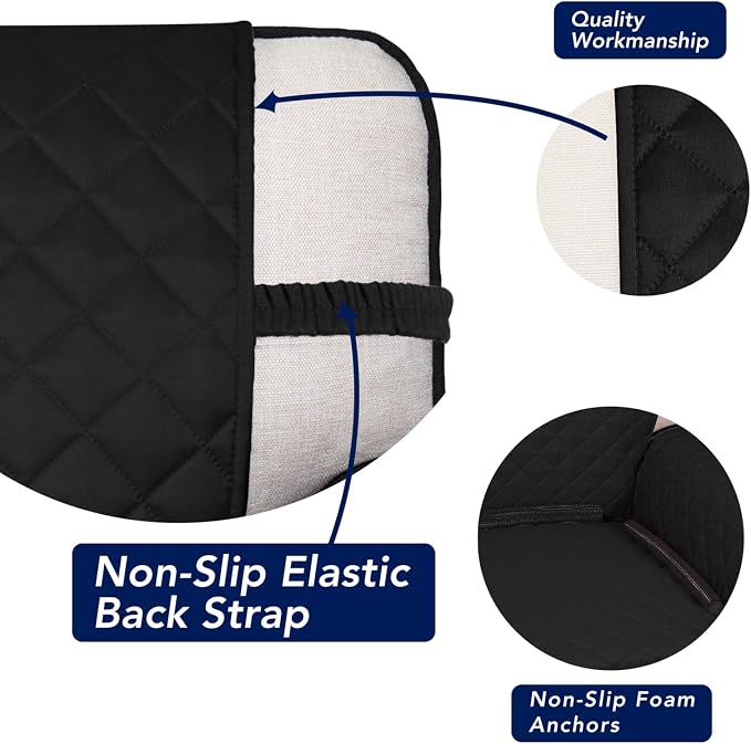 PureFit Reversible Quilted Couch Covers for Dogs Loveseat Sofa Cover 54" | Black/Black, Water Resistant Couch Protector, Washable Pet Couch Cover with Non Slip and Elastic Straps For Kids