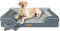 CWAWZ Jumbo Dog Bed for Extra Large Dogs, Orthopedic Dog Bed with Cooling Gel Memory Foam, Waterproof Pet Bed with Removable Washable Cover, 45" Pet Sofa Couch Dutch Velvet with Bone Toy, Dark Gray
