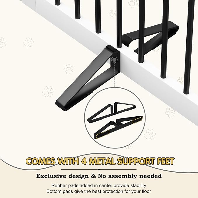 PUPETPO Freestanding Pet Gate with Door, Tall Dog Gate for House, Dog Gates for the House Extra Wide, Pet Puppy Safety Fence, Support Feet Included, 120 Inch Wide, 6 Panels 32" Tall, White & Black