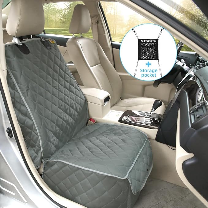 Bark Lover Deluxe Dog Seat Cover for Front Seat-More Durable Spill-Resistant Front Seat Protector, High Heat Resistant and Nonslip Front Seat Cover for Dogs Kids, Universal Size (Grey,1 Pack)