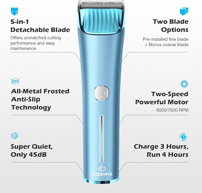 Professional Dog Grooming Clipper with 5-in-1 Replacement Blade | Adjustable Blade Cordless Pet Grooming Kit 2 Speed Trimmer Hair Shaver with Detachable Metal Combs Nova for Animal Horse