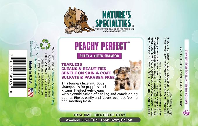 Nature's Specialties Peachy Perfect Ultra ConcentratedDog Shampoo for Pets, Makes up to 1.5 Gallons, Natural Choice for Professional Groomers, Gentle on Skin & Coat, Made in USA, 32 oz