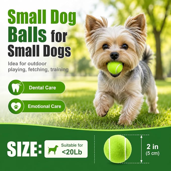 INSUM Small Tennis Balls for Dogs 6 Pack 2.0" Squeaky Dog Balls for Small Dogs