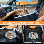 Vivifying Dog Car Seat for Small & Medium Dogs, Detachable & Washable Booster Seat for Pets Up to 25lbs, Travel Bed with Storage Pockets and Safety Belt – Gray&Black