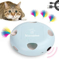 Rechargeable Interactive Cat Toy, Blue | Smart Sensor Pop-Up Feather Toy, 7 Holes, USB Powered Automatic, For Indoor Cats