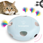 Rechargeable Interactive Cat Toy, Blue | Smart Sensor Pop-Up Feather Toy, 7 Holes, USB Powered Automatic, For Indoor Cats