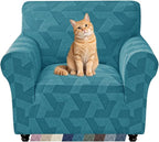ZNSAYOTX Stretch Armchair Covers for, 1-Piece Chair Slipcovers for Living Room, Furniture Protector with Elastic Bottom for Dogs Cats Kids Geometrical Jacquard Fabric (Small, Peacock Blue)