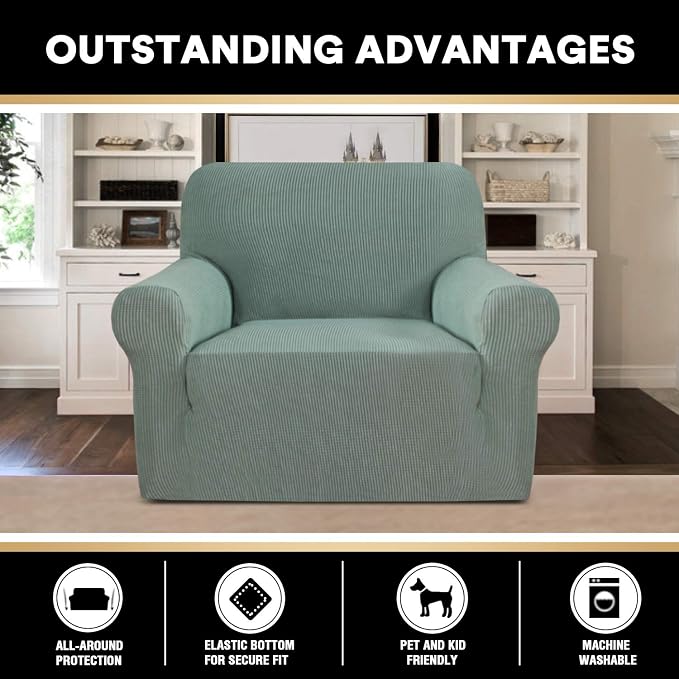 Stretch Chair Cover Chair Slipcovers with Arms 1-Piece Chair Sofa Slipcovers or Living Room Non Slip Armchair Cover Furniture Protector Dogs Pet Friendly(ArmchairSage