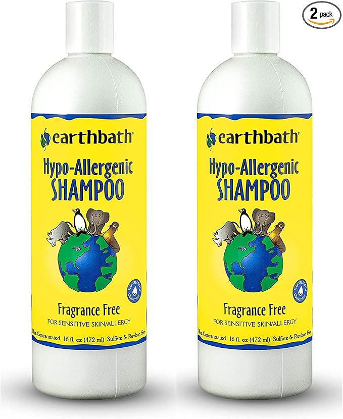 earthbath Hypoallergenic Dog Shampoo, Made in USA, 16 Oz (2 Pack) | Fragrance Free Dog Shampoo for Allergies and Itching