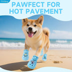 Dog Shoes,Non-Slip Waterproof Sandals for Hot Pavement, Breathable Perforated Boots,Adjustable Straps Dog Rain Booties for Summer Beach and Rainy Day(Blue,#4)
