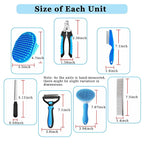 7PCS Dog Grooming Brush Kit for Shedding and Matted Fur, Self-Cleaning Slicker Brush with Undercoat Rake, Flea Comb for Long-Haired Pets, Blue